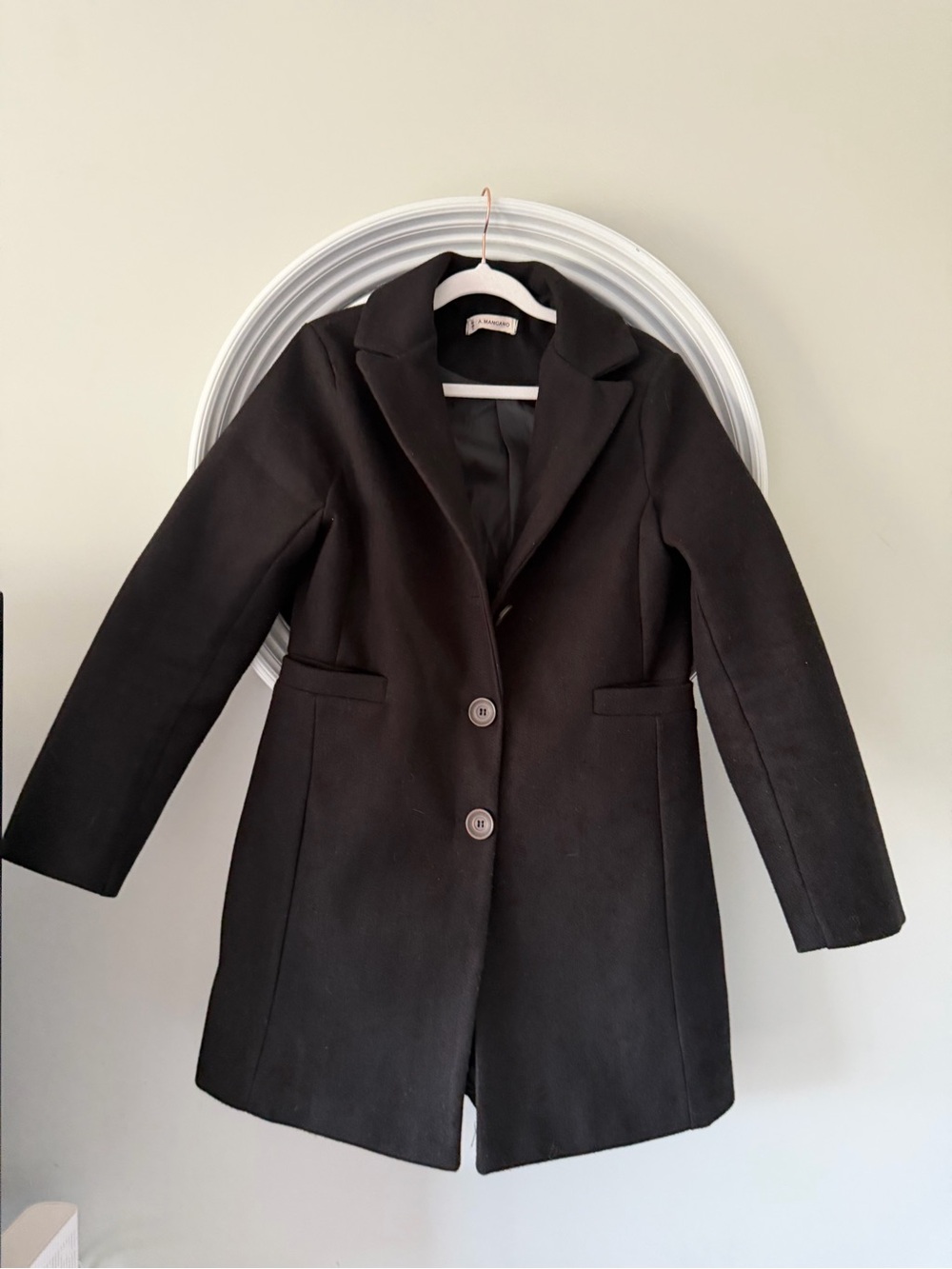 Italian Wool-Blend Black Pea Coat by Mangano